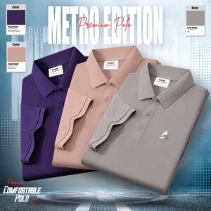 3pcs Combo Of Men's Short Sleeve 100% Cotton Premium Quality Polo T-Shirt -  Purple - Ash - Pink