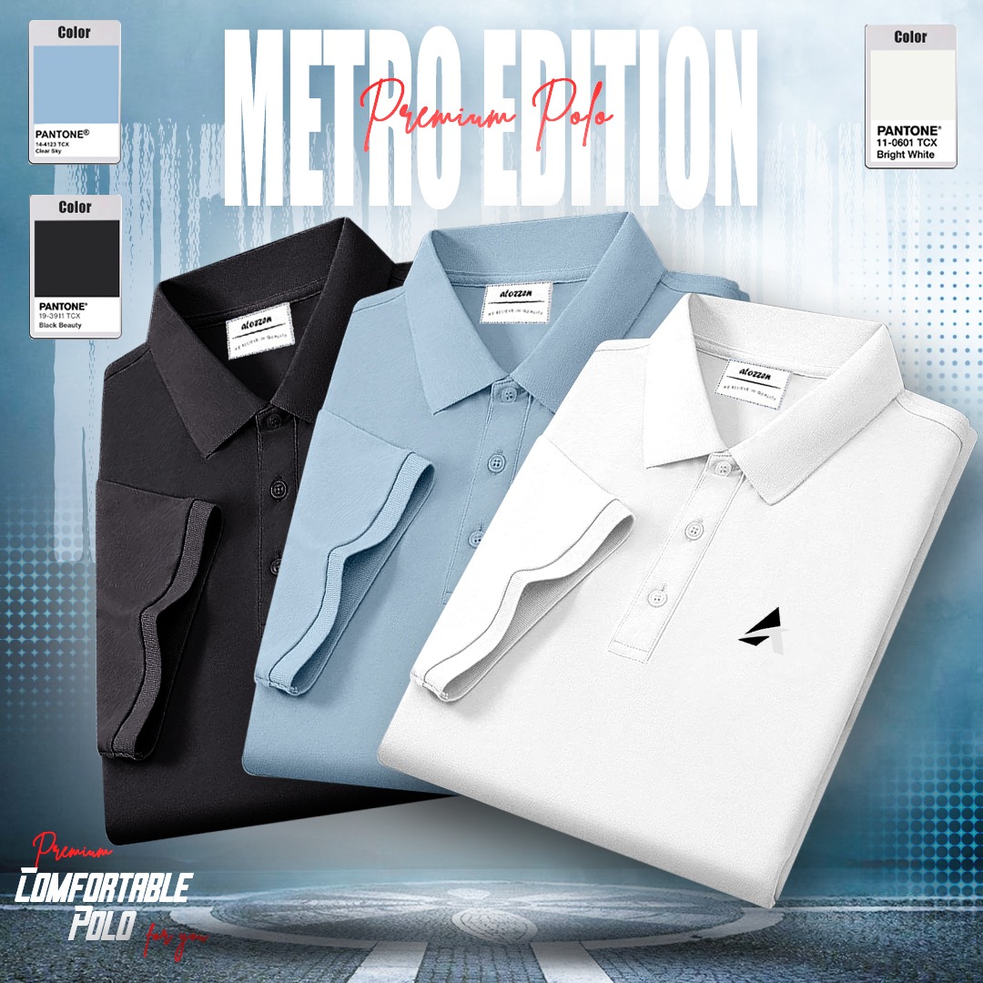 3pcs Combo Of Men's Short Sleeve 100% Cotton Premium Quality Polo T-Shirt -  Black - Sky - White