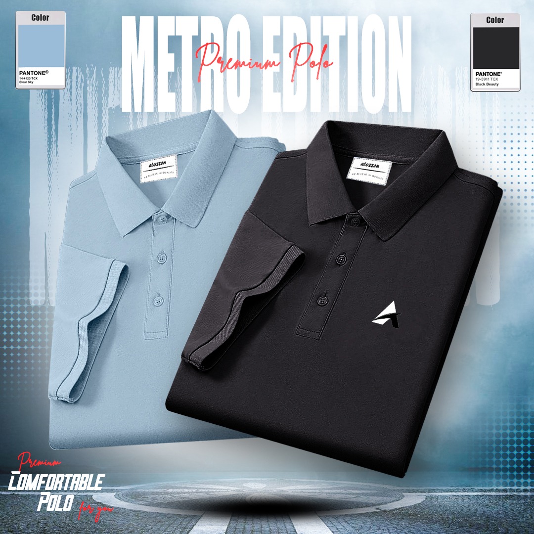 2pcs Combo Of Men's Short Sleeve 100% Cotton Premium Quality Polo T-Shirt -  Black & Sky